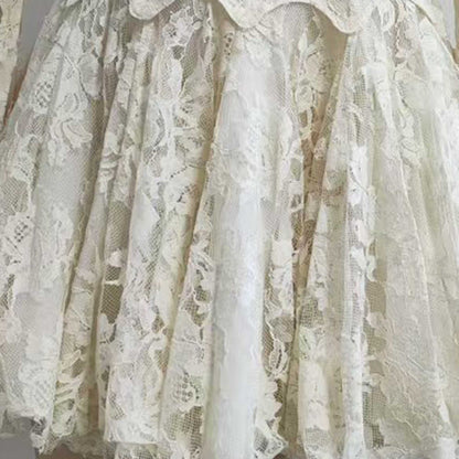 Cherie Code Women’s White Lace V‑Neck Mini Dress – Romantic Long‑Sleeve Fit & Flare Evening Dress