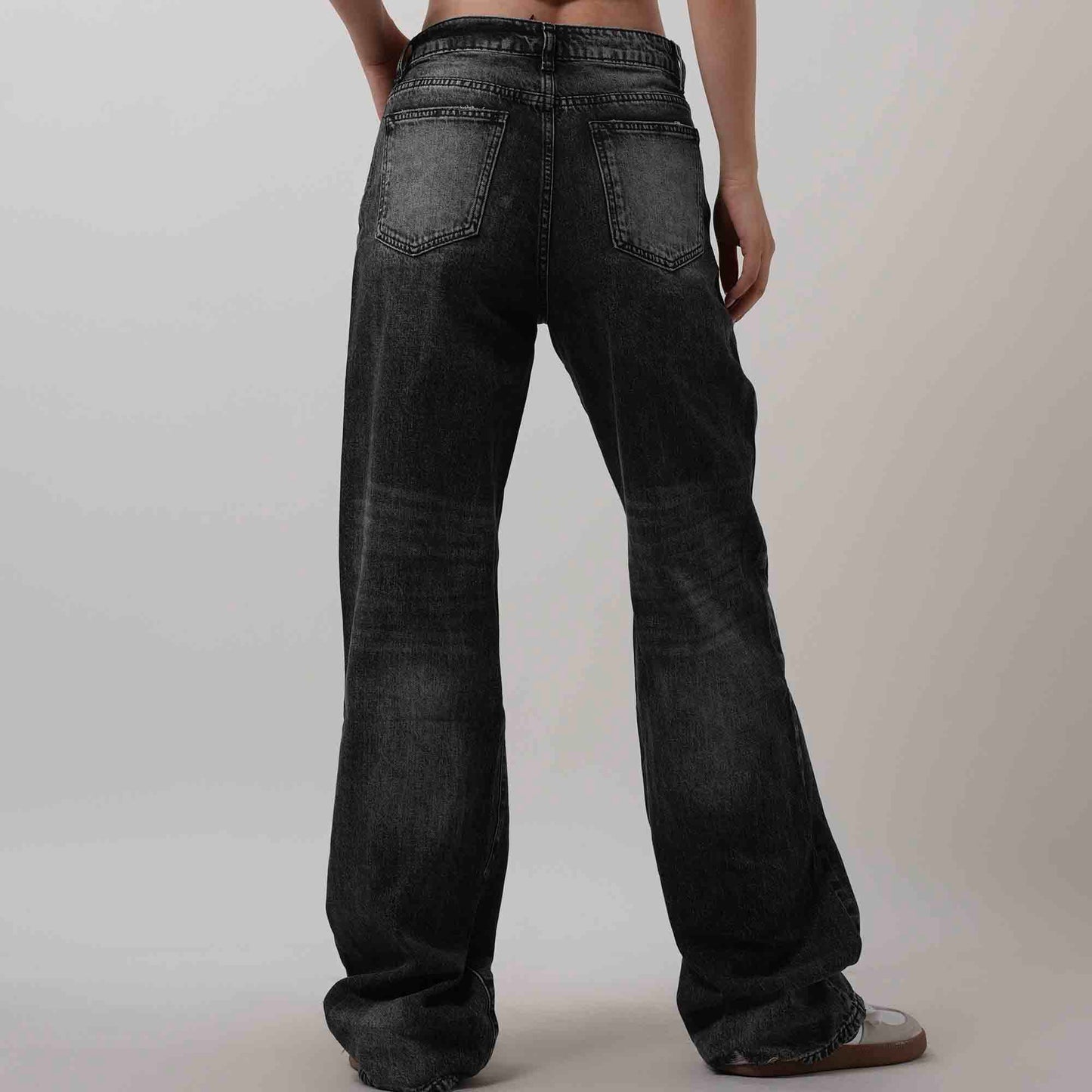 Women's High Waist Straight Leg Jeans - Distressed Wash with 5-Pocket Design Cherie Code