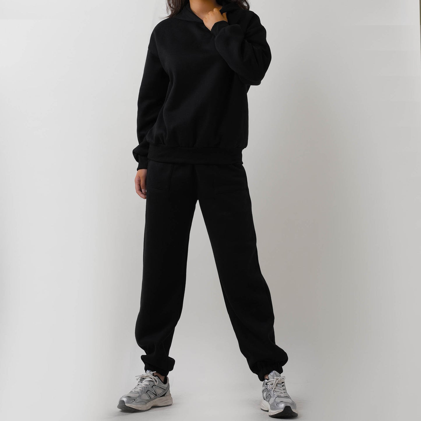 Cherie Code Women's Black Hoodie Lounge Set with Velvet Lining – Long Sleeve Top and Jogger Pants – Casual Fit