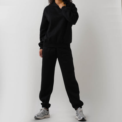 Cherie Code Women's Black Hoodie Lounge Set with Velvet Lining – Long Sleeve Top and Jogger Pants – Casual Fit