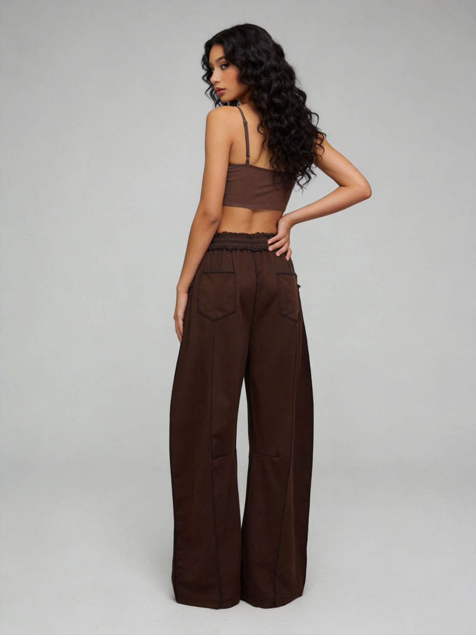 Cherie Code Women's High-Rise Wide Leg Pants with Drawstring and Pockets – Stretch Knit Casual Lounge Pants
