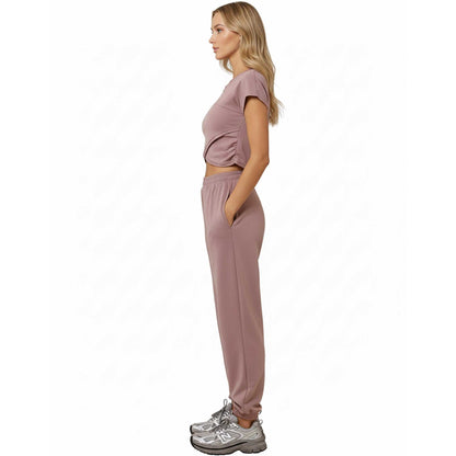 Woman 2-Piece Sleeveless High Rise Pants Set – Solid Viscose Stretch Cherie Code