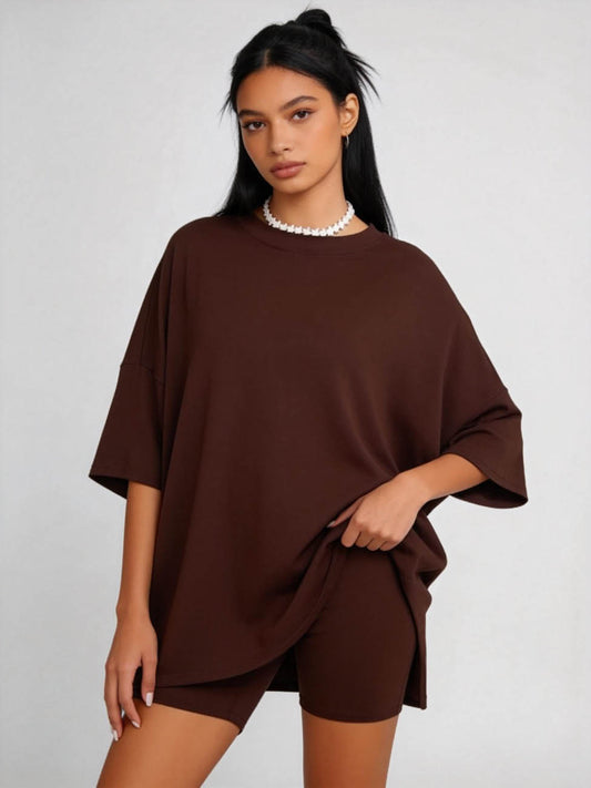 Women’s 2-Piece Lounge Set – Soft Stretch Viscose Short Sleeve Top & Matching Shorts, Slim Fit Casual Outfit