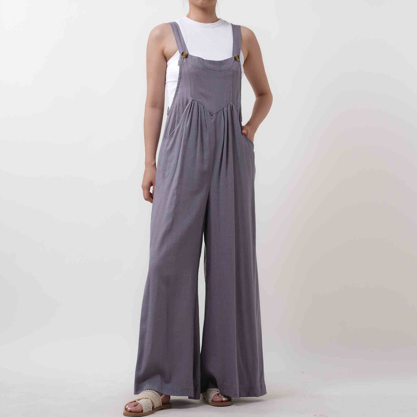 Women's Wide Leg Overall- Breathable Viscose/Linen Blend with Adjustable Straps Cherie Code
