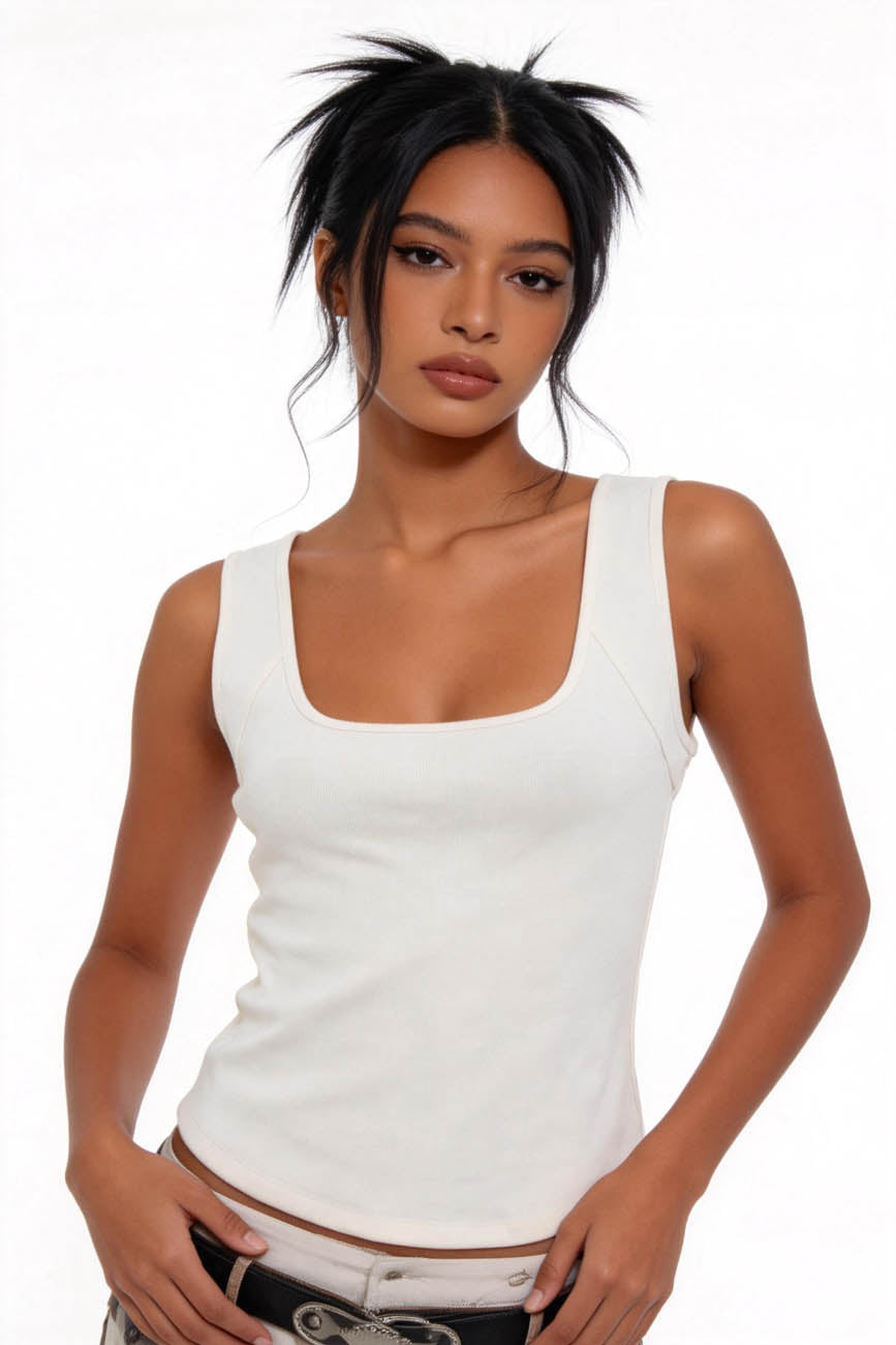 Women's Ribbed Scoop Neck Tank Top – Slim Fit Sleeveless Basic Camisole