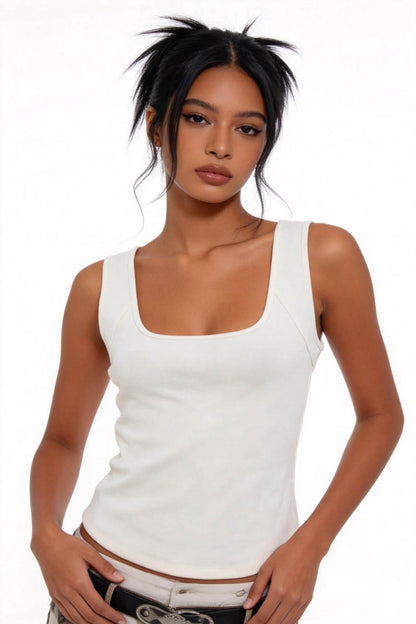 Women's Ribbed Scoop Neck Tank Top – Slim Fit Sleeveless Basic Camisole