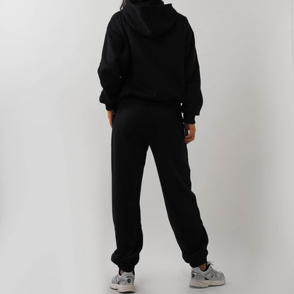 Cherie Code Women's Black Hoodie Lounge Set with Velvet Lining – Long Sleeve Top and Jogger Pants – Casual Fit