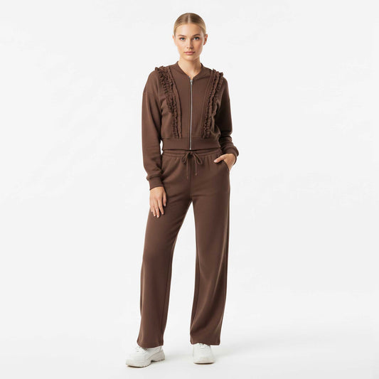 Cherie Code Women’s Two‑Piece Active Lounge Set – Zip‑Front Crop Jacket & Wide‑Leg Pant