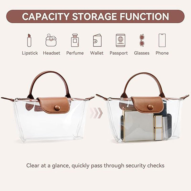 Clear PVC Crossbody Handbag with Top Handle and Adjustable Strap