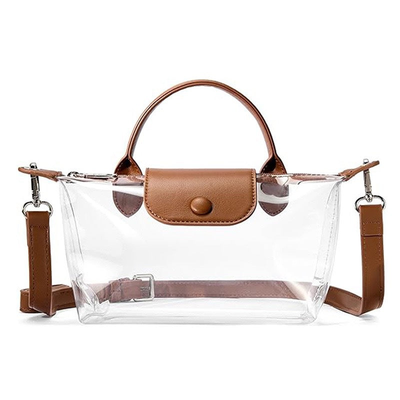 Clear PVC Crossbody Handbag with Top Handle and Adjustable Strap