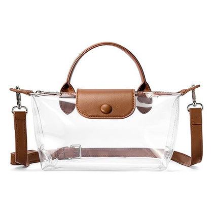 Clear PVC Crossbody Handbag with Top Handle and Adjustable Strap