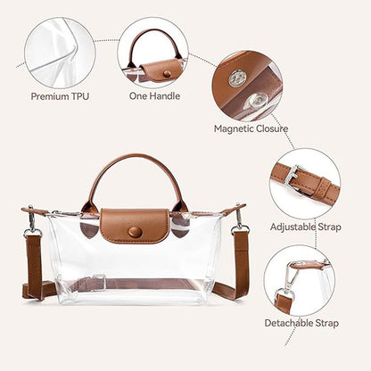 Clear PVC Crossbody Handbag with Top Handle and Adjustable Strap
