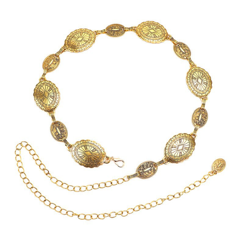 Cherie Code Women’s Vintage Gold Waist Chain Belt – Adjustable Metal Boho Fashion Accessory