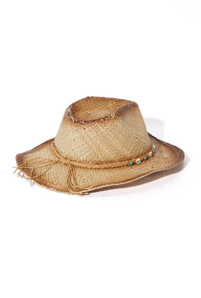 Women's Straw Beach Hat – Wide Brim Summer Sun Hat with Shell & Bead Accent – Outdoor Vacation & Pool Accessory