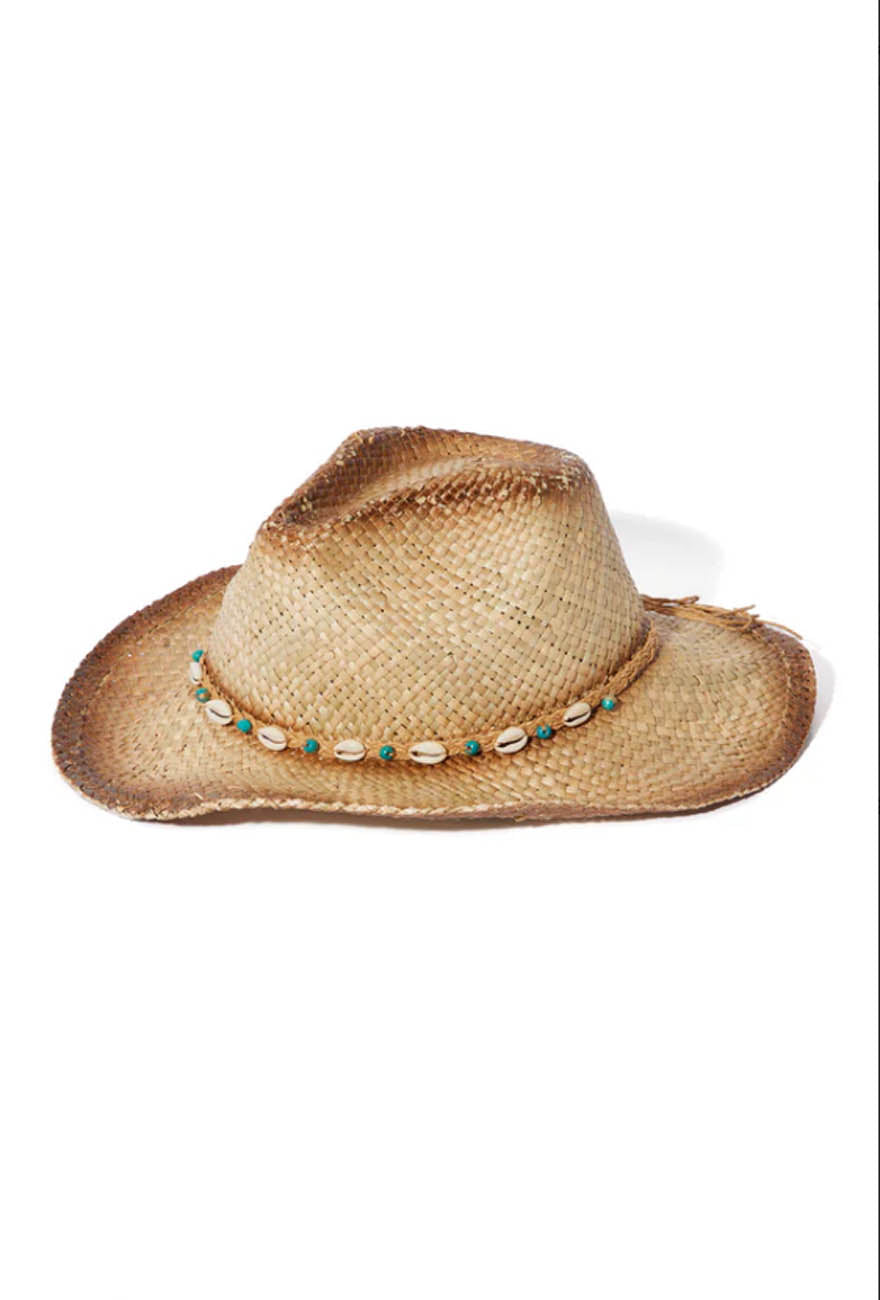 Women's Straw Beach Hat – Wide Brim Summer Sun Hat with Shell & Bead Accent – Outdoor Vacation & Pool Accessory