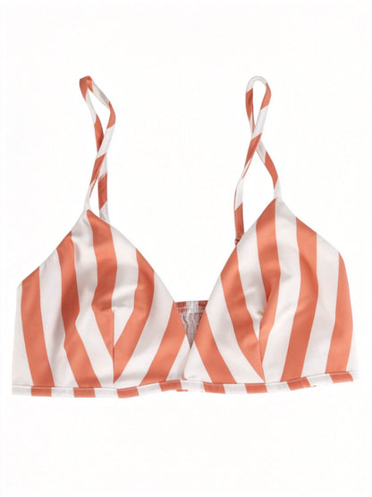 Women's 3-Piece Striped Lounge Set – Button Down Shirt, Triangle Bralette & Elastic Waist Shorts, Lightweight Summer Matching Outfit