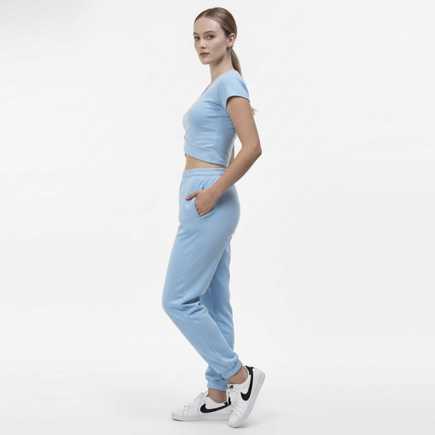 Woman 2-Piece Sleeveless High Rise Pants Set – Solid Viscose Stretch Cherie Code