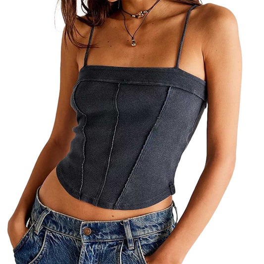 Women's Ribbed Square-Neck Tank  Flattering Seam Details, Sleek Casual Fit Cherie Code