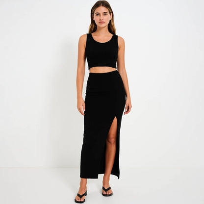 Woman Stretch Viscose Slim Fit Skirt Set - Sleeveless Crop Top 2PCS Outfit Cherie Code