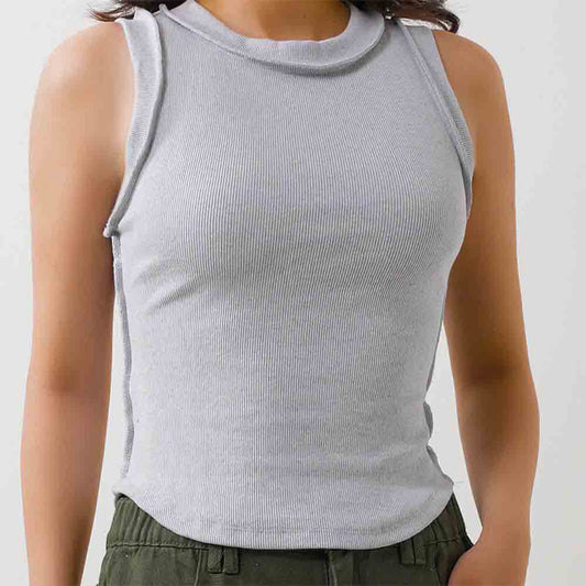 Women's Slim Fit Ribbed Tank Top – Sleeveless Stretch Cotton Crew Neck by Cherie Code