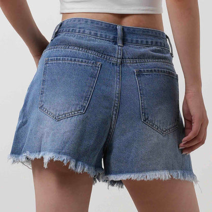 Women's Distressed Denim Shorts - Classic 5-Pocket Style with Button & Zip Closure Cherie Code