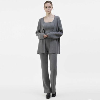 Cherie Code Women’s Viscose Knit 3‑Piece Lounge Set – Long Cardigan, Tank Top & Wide‑Leg Pants