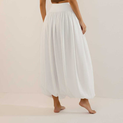 Cherie Code Women's White A-Line Maxi Skirt with Bubble Hem and Elastic Waistband