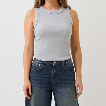 Women's Slim Fit Ribbed Tank Top – Sleeveless Stretch Cotton Crew Neck by Cherie Code