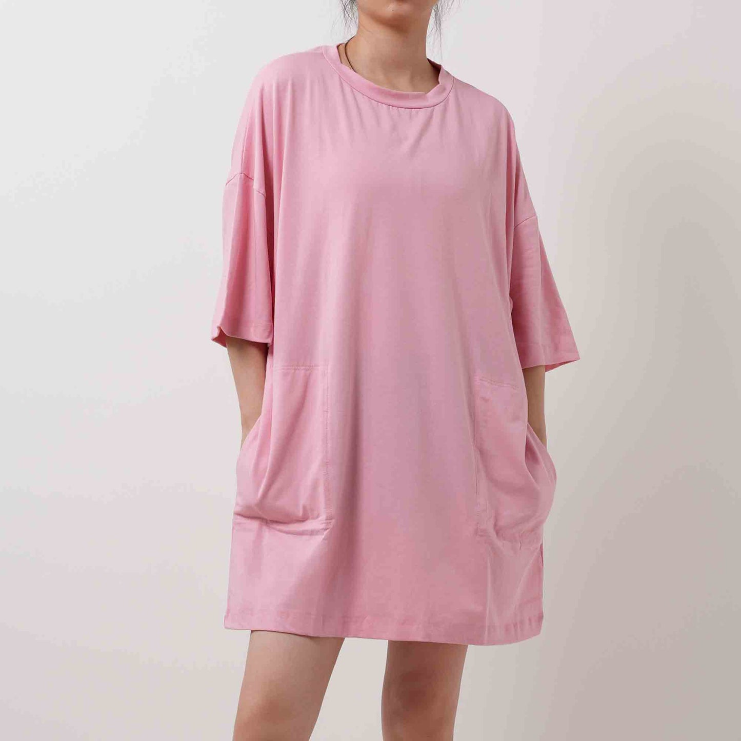 Round Neck Pullover Tee - Crew Neck with Short Sleeves Pocket Mini Dress Cherie Code
