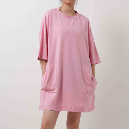 Round Neck Pullover Tee - Crew Neck with Short Sleeves Pocket Mini Dress Cherie Code