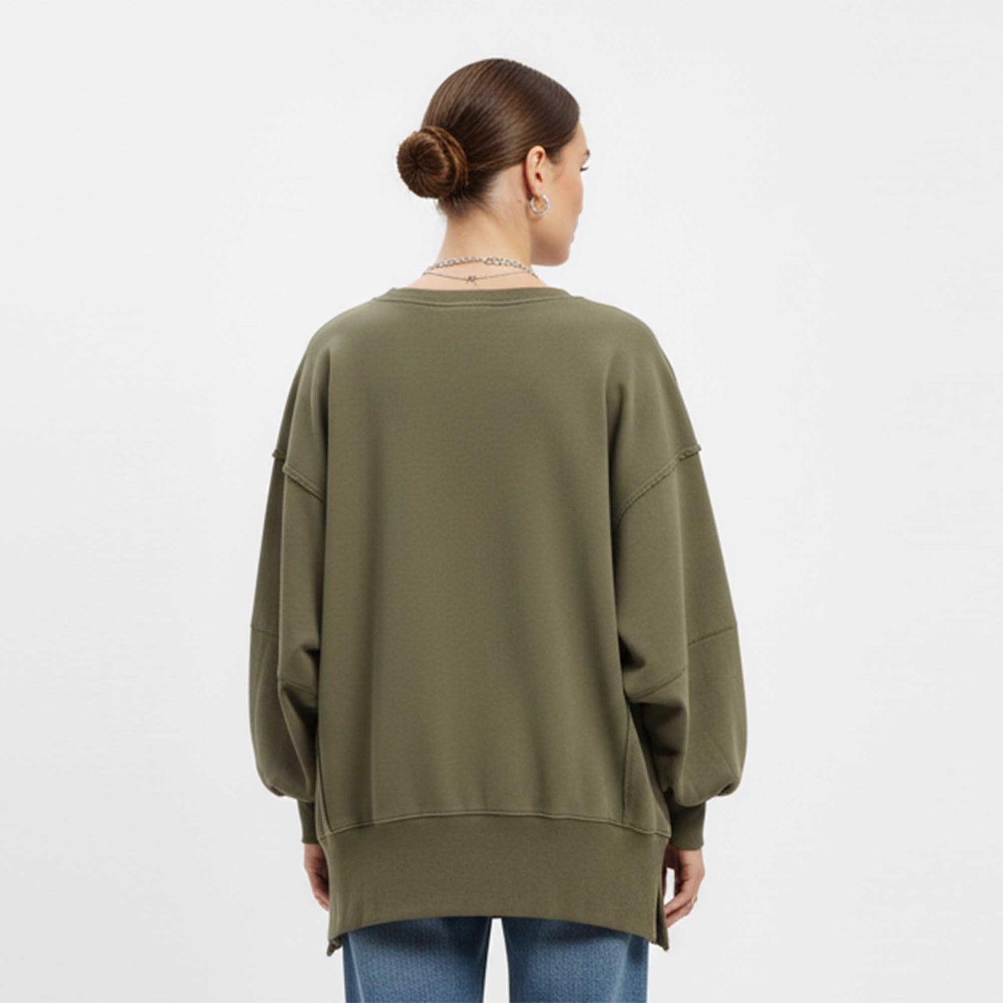 Women's Slouchy Crewneck Sweatshirt - Stretch Polyester Blend with Side Slit Details Cherie Code