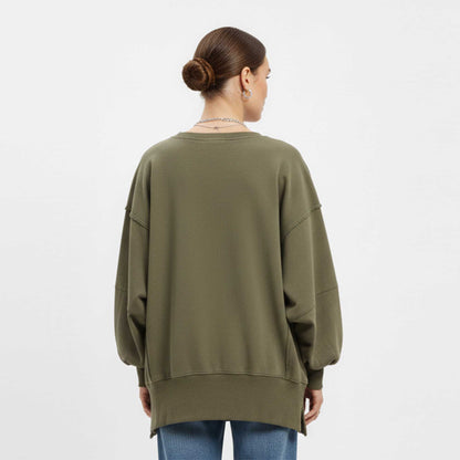 Women's Slouchy Crewneck Sweatshirt - Stretch Polyester Blend with Side Slit Details Cherie Code