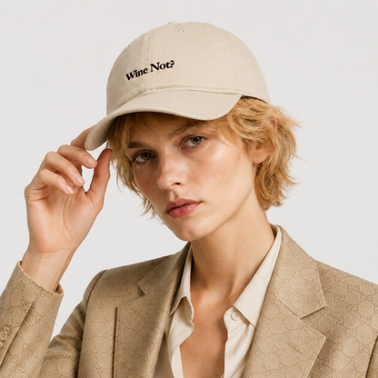 Cherie Code Wine Not Embroidered Dad Hat, Soft Cotton Unstructured Baseball Cap, Beige One Size Adjustable Wine Lover Gift Hat