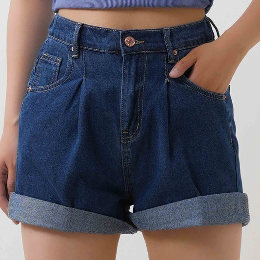 Women's Wide Leg Denim Shorts - Half Elastic Waist Casual Summer Shorts Cherie Code