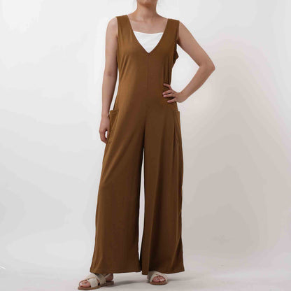 Women Solid Color Overall - Breathable Sleeveless Romper with Comfortable Loose Silhouette