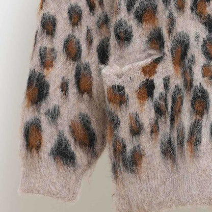 Cherie Code Women’s Leopard Print Knit Cardigan – Button‑Front Round Neck Sweater with Pockets