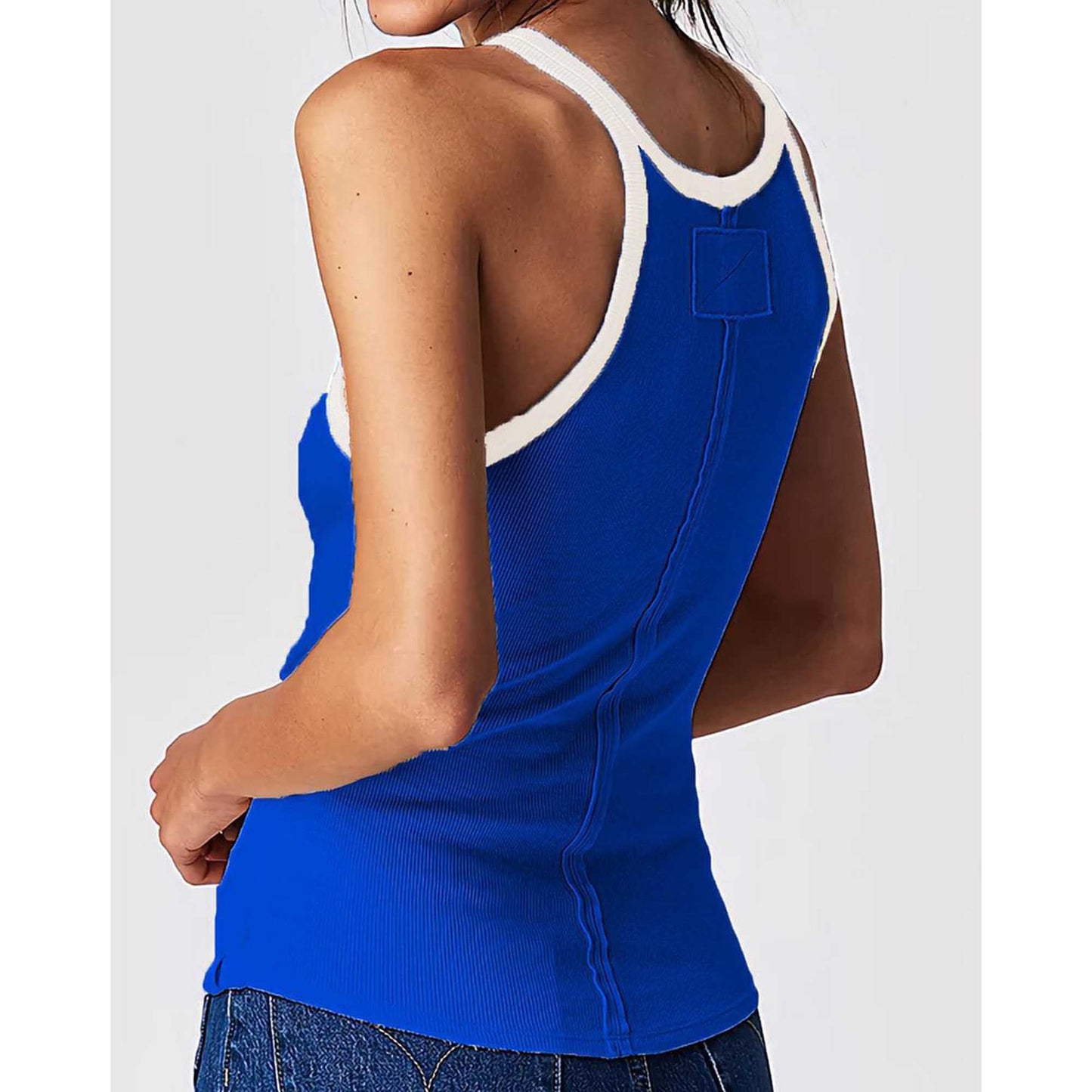 Women's Ribbed Scoop‑Neck Tank ，Casual Slim Fit, Sleeveless Leisure Style Cherie Code