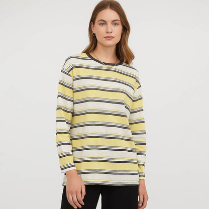 Cherie Code Women’s Stripe T-Shirt – Cotton Blend, Long Sleeve, Contrast Trim