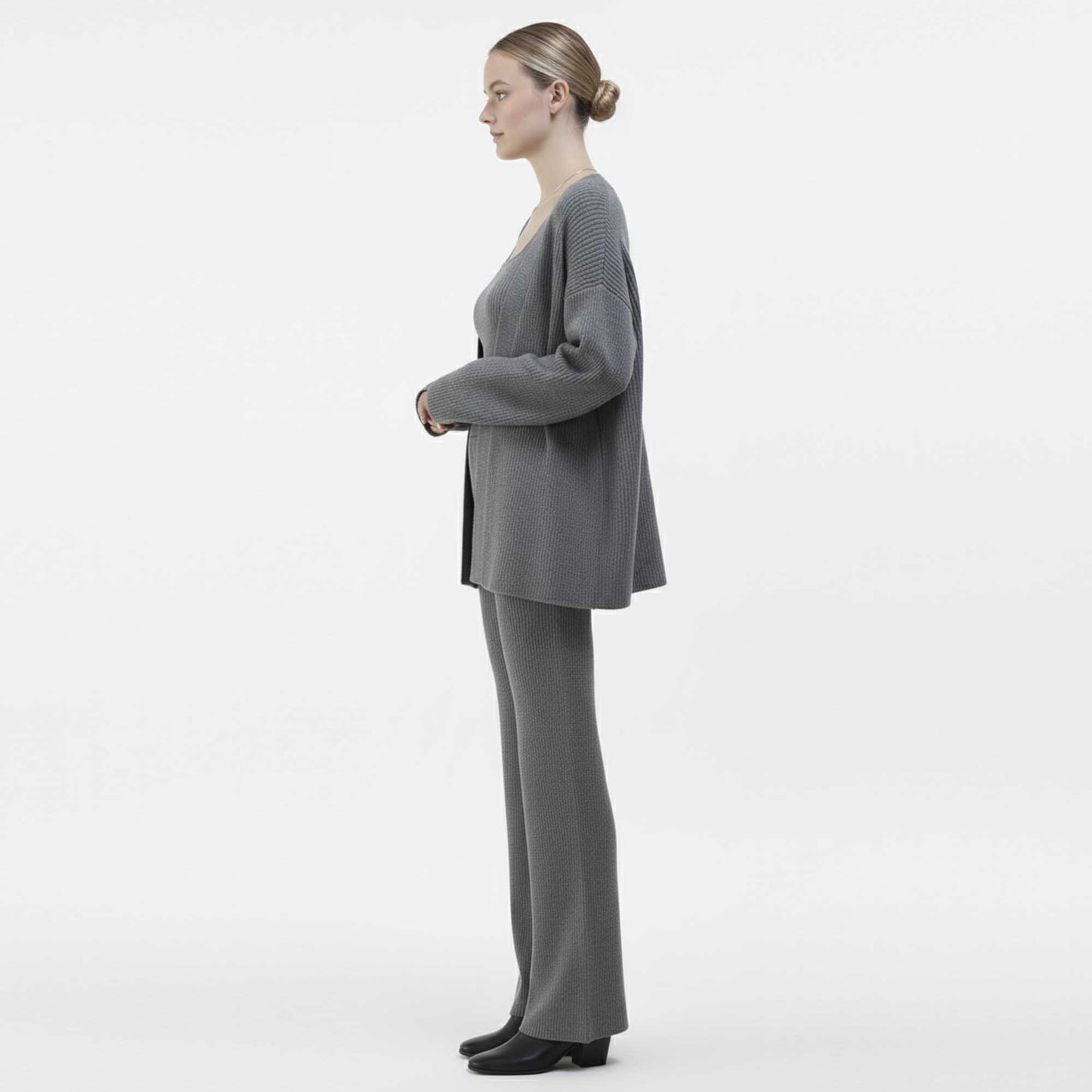 Cherie Code Women’s Viscose Knit 3‑Piece Lounge Set – Long Cardigan, Tank Top & Wide‑Leg Pants