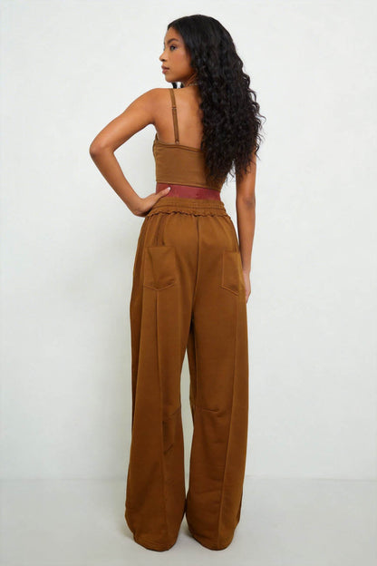 Cherie Code Women's High-Rise Wide Leg Pants with Drawstring and Pockets – Stretch Knit Casual Lounge Pants