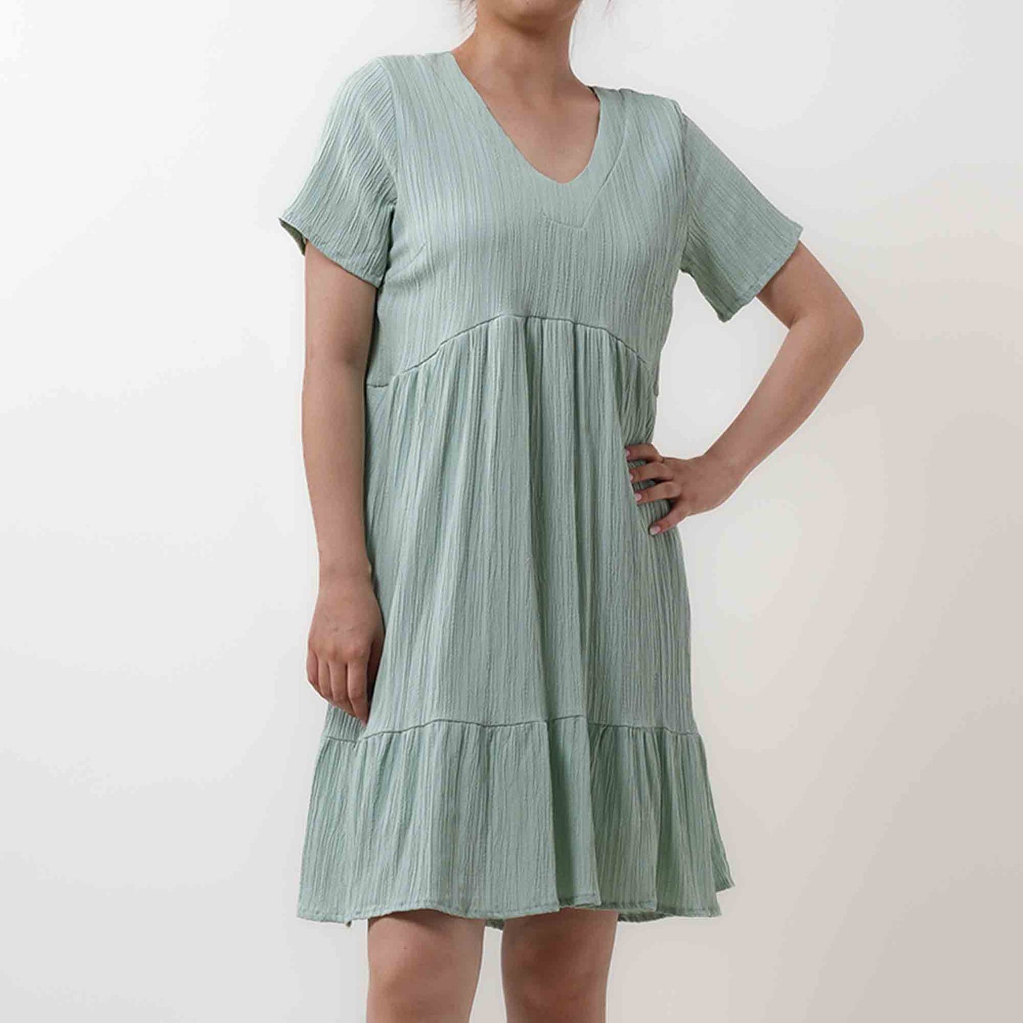 Women's V-Neck Mini Dress - Stretch Viscose Blend with Lining & Short Sleeves Cherie Code