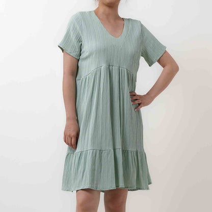 Women's V-Neck Mini Dress - Stretch Viscose Blend with Lining & Short Sleeves Cherie Code