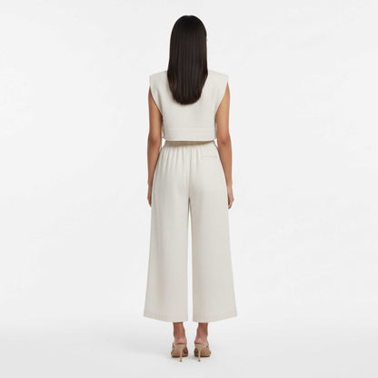 Women Khaki Linen-Cotton Sleeveless Slim Fit Set – Stretch Two-Piece Outfit Cherie Code