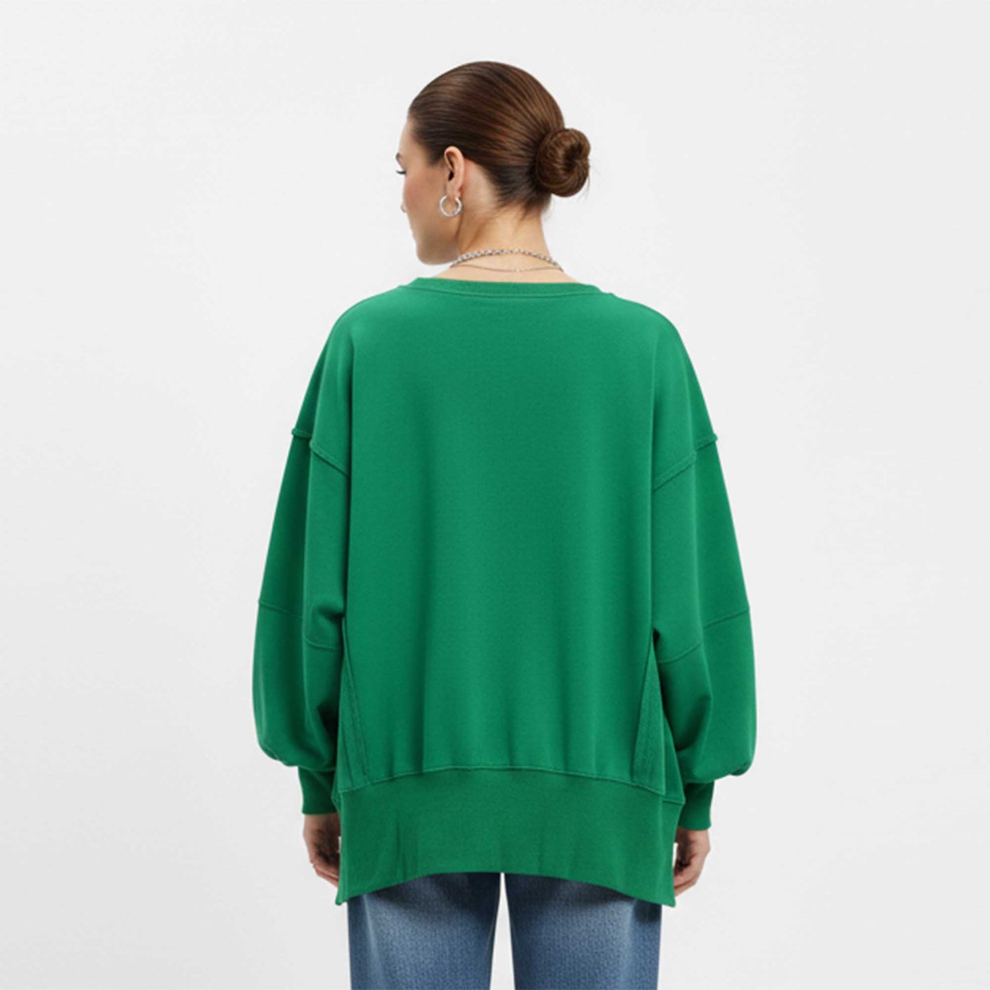 Women's Slouchy Crewneck Sweatshirt - Stretch Polyester Blend with Side Slit Details Cherie Code