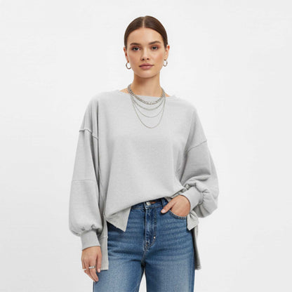Women's Slouchy Crewneck Sweatshirt - Stretch Polyester Blend with Side Slit Details Cherie Code