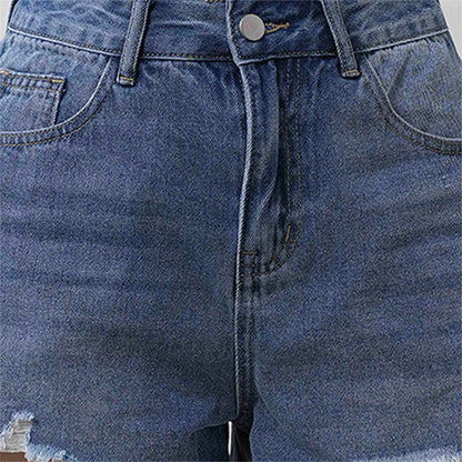 Women's Distressed Denim Shorts - Classic 5-Pocket Style with Button & Zip Closure Cherie Code