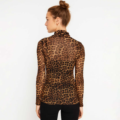 Women's Leopard Print Slim Fit Mesh Top – Cherie Code