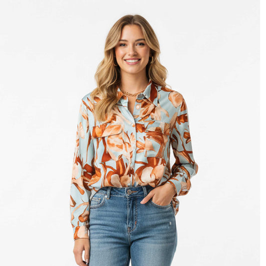 Cherie Code Women’s Blue Button‑Front Shirt – Long Sleeve Collared Blouse