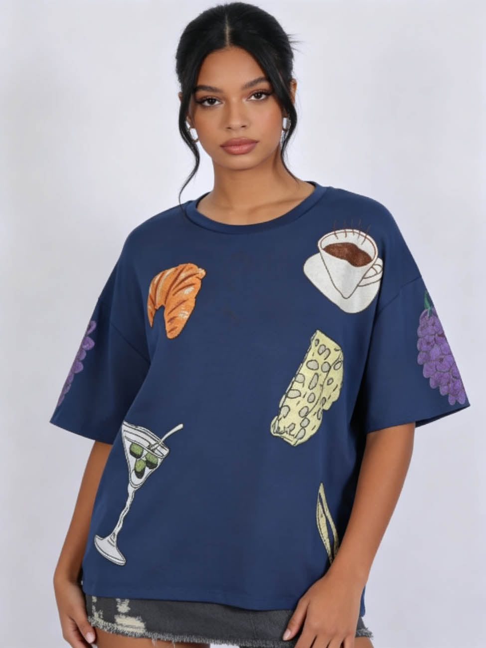 Women's Oversized Graphic T-Shirt – Casual Loose Fit Short Sleeve Tee with Food & Drink Print, Crewneck Summer Streetwear Top