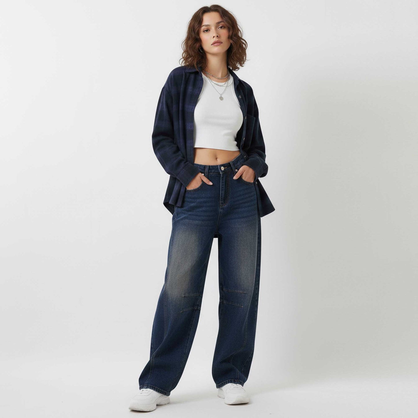 Women's Barrel Leg Baggy Jeans – High Rise Vintage Wash Slouchy Fit Denim by Cherie Code